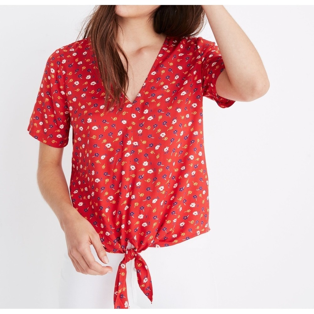 EUC Women Madewell Novel Tie-Front Top floral Prairie Posies vneck viscose sz XL